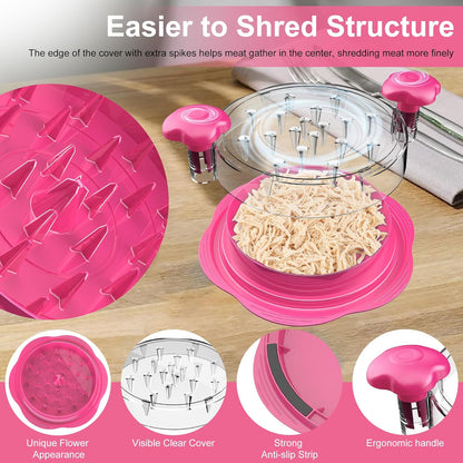 Large Chicken Shredder Tool with Twist, Ergonomic Handle & Anti-Slip Base – Visible Meat Shredder for Chicken, Pork, Beef, BPA-Free, Includes Cleaning Brush, Hot Pink - PuriLite