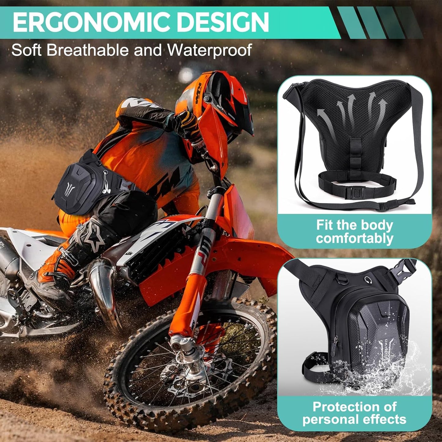 BKNOOU Drop Leg Bag for Men Women Motorcycle Leg Bags Tactical Thigh Bag with Removable Leg Straps Waterproof Fanny Pack Outdoor Leg Pouch for Running Hiking Climbing Cycling Fishing Travel Riding