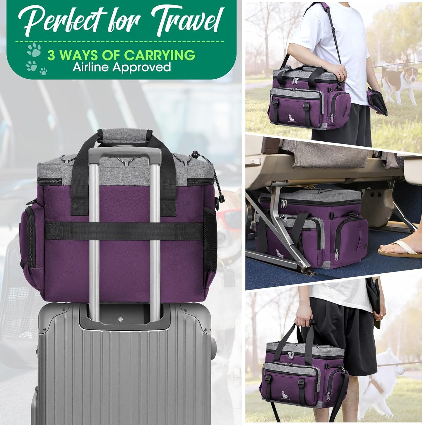 IGOLUMON Dog Travel Bag Weekend Pet Travel Bag Set for Supplies Large Dog Camping Kit Airline Approved Tote Organizer with Multi Pockets, 2 Large Food Containers, 2 Dog Bowls, 1 Feeding Mat