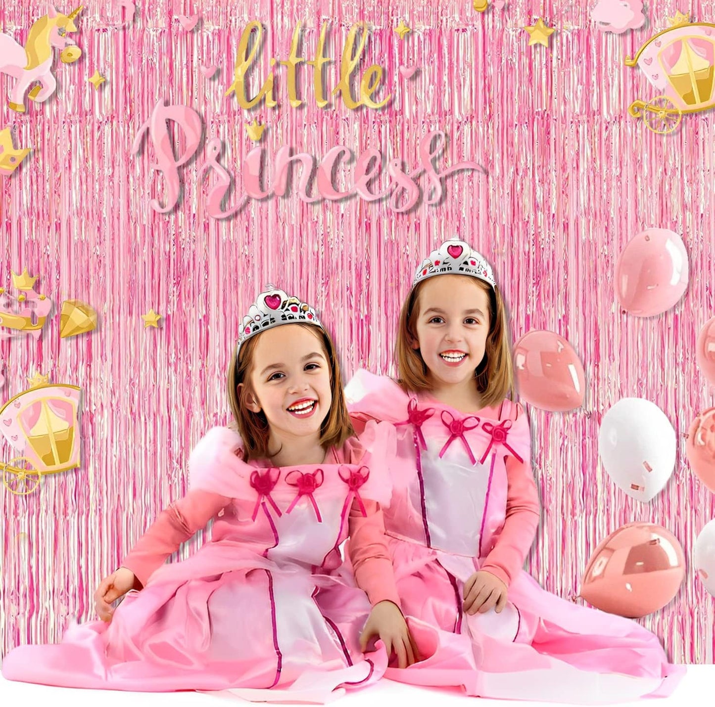 BRAVESHINE Pink Glitter Tinsel Foil Fringe Curtain - 2 Pcs 3.2x8.2 ft Metallic Party Supplies Photo Backdrop for Girl Princess Birthday Unicorn Bachelorette Butterfly Bridal Shower Party Decorations