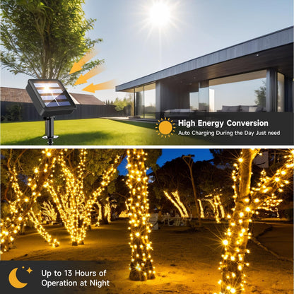 66Ft Solar String Lights Outdoor, 200LED Solar Christmas Fairy Lights, Waterproof 8 Modes Solar Tree Lights for Outdoor Patio, Garden, Party, Wedding, Balcony, Xmas Decor