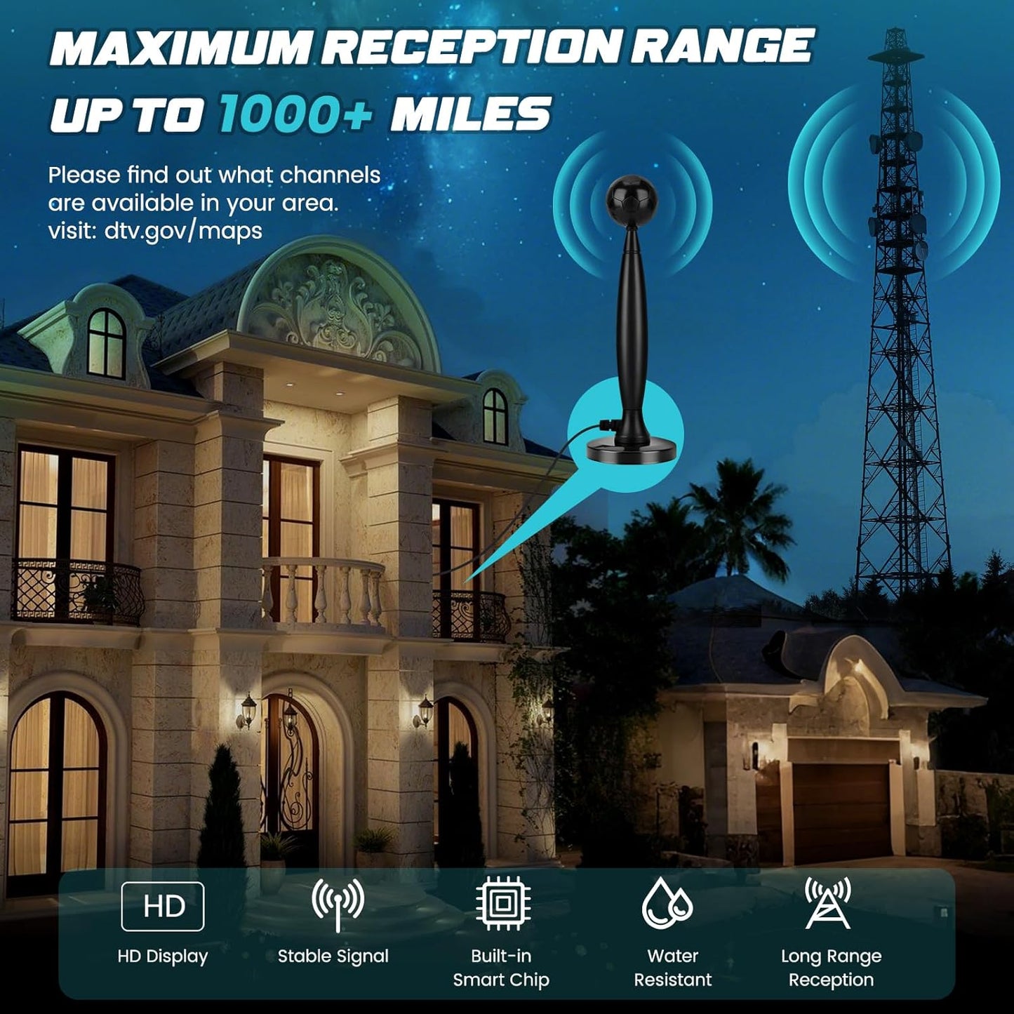 TV Antenna, TV Antenna Indoor for Local Channels, Antenna for Smart TV, Digital TV Antenna with Signal Booster, Long Range HD TV Antenna, Supports 4K 1080p, 18ft Coax HDTV Cable