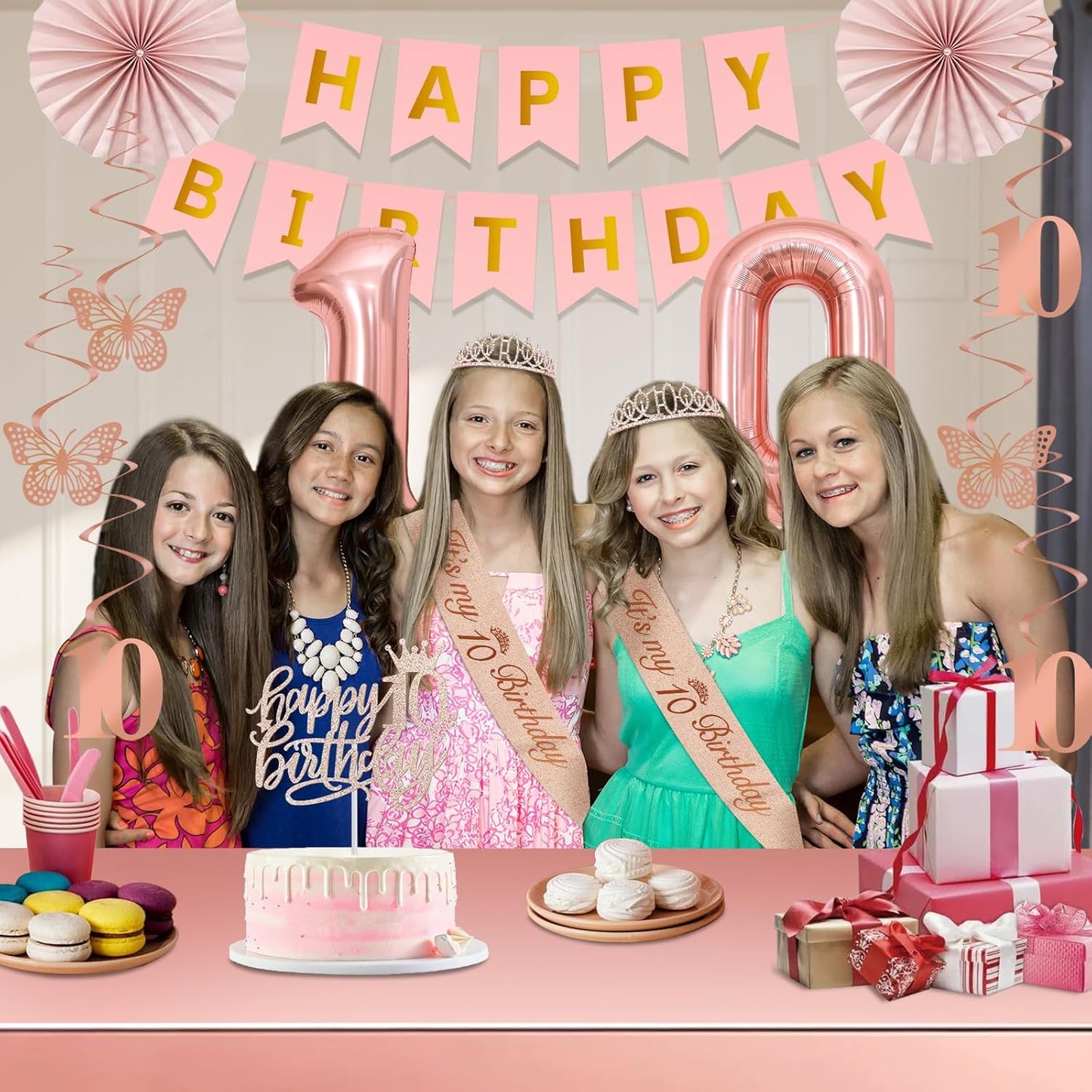 40th Birthday Decorations for Women,32pcs 40th Birthday Party Decorations,Including Backdrop, Crown,Sash,banner, Hanging Swirl,Cake Topper,balloons,Paper Fans,Anniversary Card and paper fans