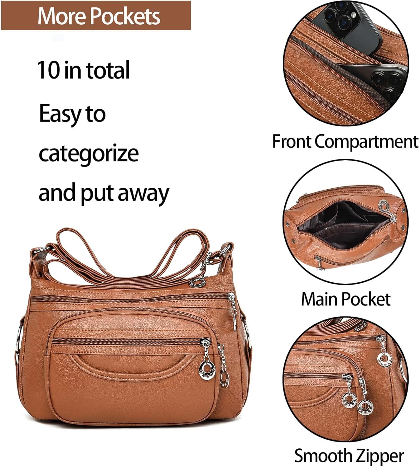 Purilite Select | Women’s Crossbody Shoulder Handbag | Roomy Multi-Pocket Tote | Ladies’ Fashion Bag for Work, Travel & Daily Use