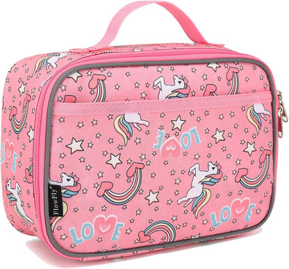 FlowFly Kids Lunch Box Insulated Soft Bag Mini Cooler Back to School Thermal Meal Tote Kit for Girls, Boys, Black