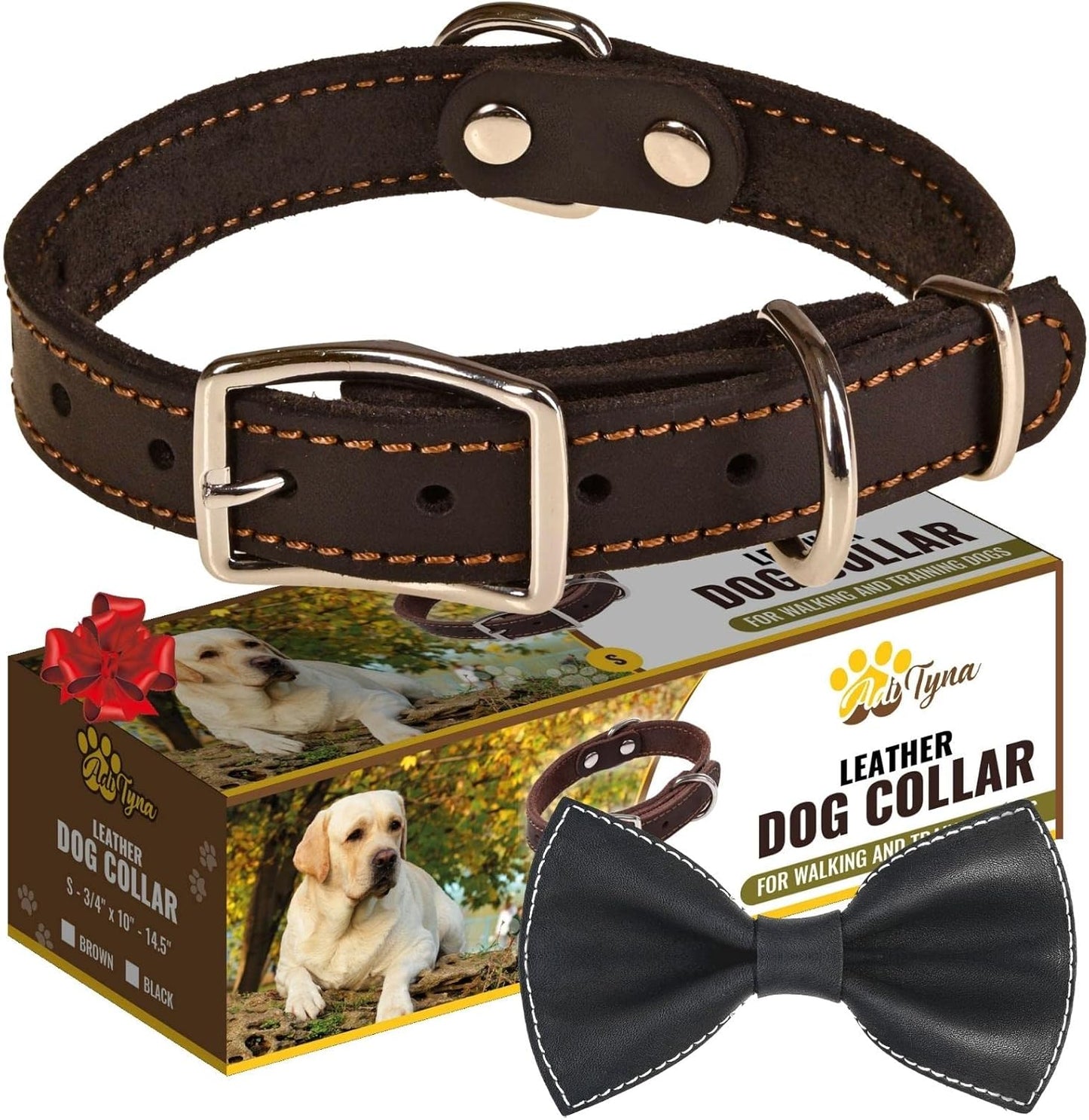 ADITYNA Heavy-Duty Leather Dog Collar for Medium Dogs - Soft and Strong, 100% Genuine Leather - Collier Pour Chien (Medium: Fit 13" - 20" Neck, Brown)