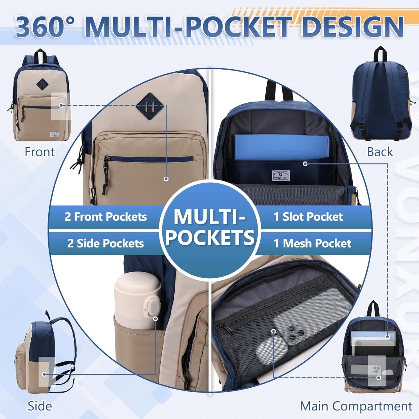 School Backpack for Kids,Lightweight Water Resistant Work Travel Backpack for Women Men Teens VONXURY