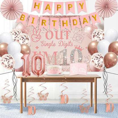 40th Birthday Decorations for Women,32pcs 40th Birthday Party Decorations,Including Backdrop, Crown,Sash,banner, Hanging Swirl,Cake Topper,balloons,Paper Fans,Anniversary Card and paper fans