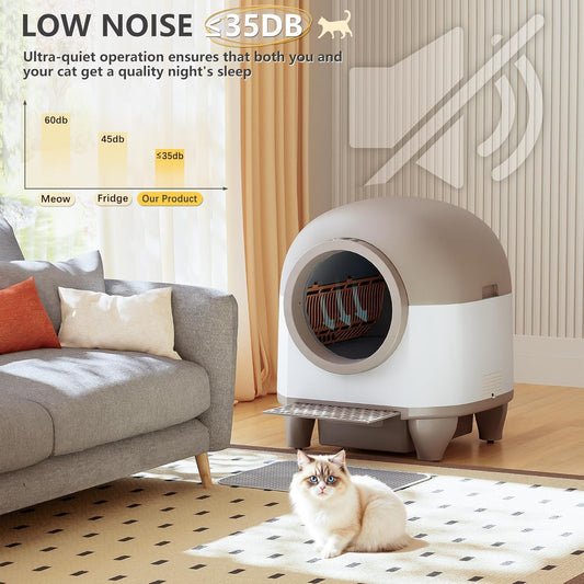 VICTONE Self Cleaning Cat Litter Box with App Control Support Safety Protection, 90L Automatic Cat Litter Box for Multiple Cats with A Complimentary Garbage Bag (Brown) - PuriLite