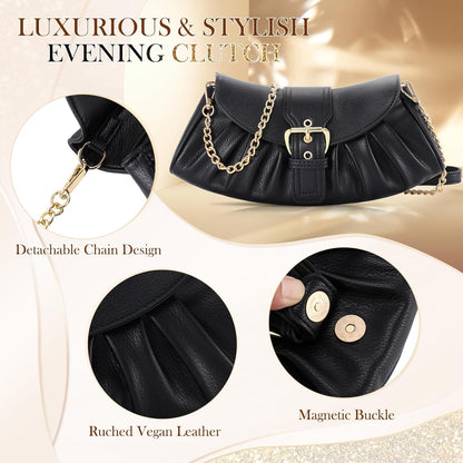 VX VONXURY Clutch Purse for Women Elegant Pleated Evening Bag with Chain Strap for Wedding Party Dating - PuriLite