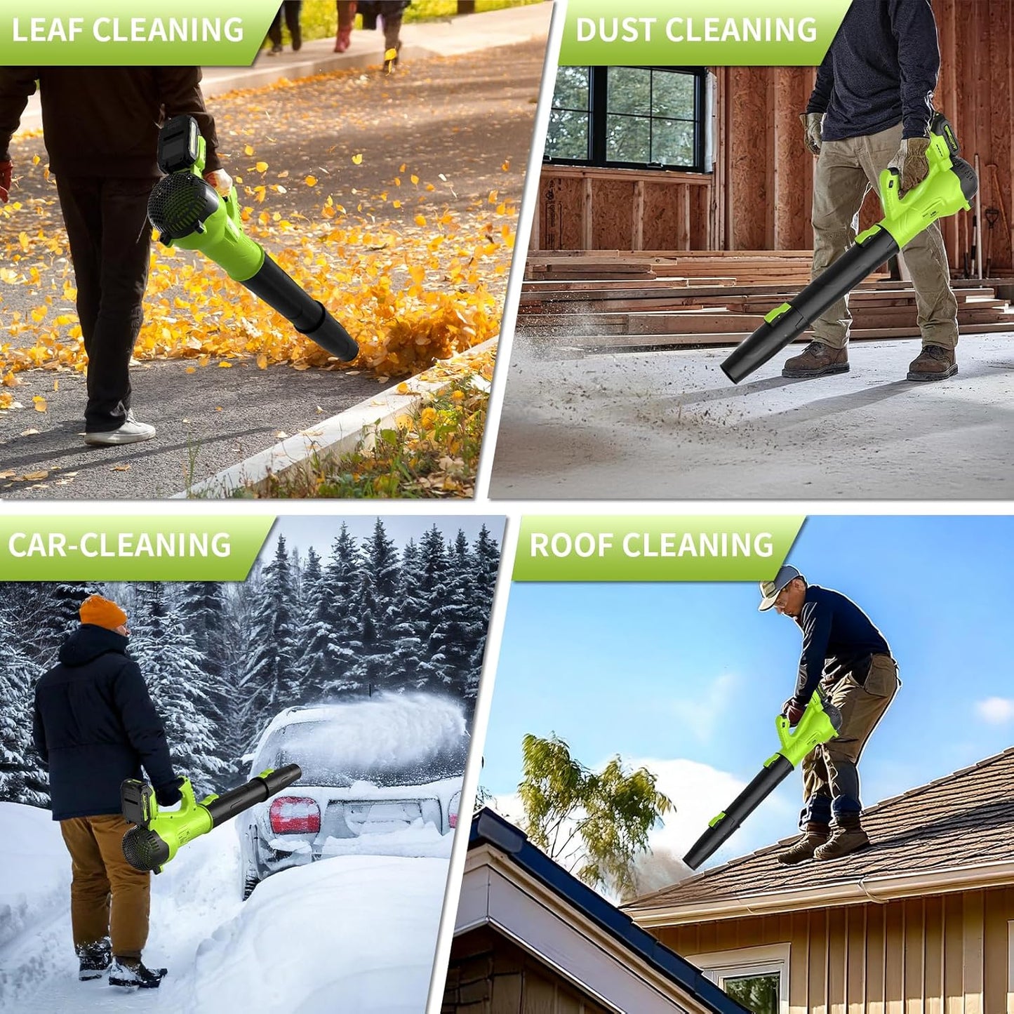 GREENER 21V Leaf Blower Cordless - 460CFM/145MPH Turbo Mode Electric Leaf Blower with 2 X 4.0Ah Battery and Fast Charger Included, Blowing Leaves and Dust, Patio Cleaning