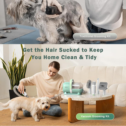 Afloia Dog Grooming Kit, Pet Grooming Vacuum & Dog Clippers Nail Trimmer Grinder & Dogs Brush for Shedding with 6 Pets Groom Tools, Low Noise Dogs Hair Remover Pets Supplies (White)