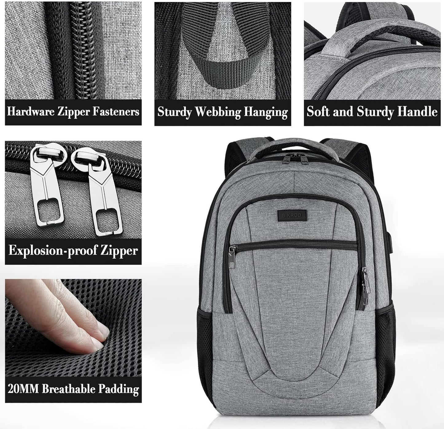 Backpack for Men and Women, School Backpacks for Teen Boys and Girls, Black Water Resistant Back Pack, Business Men Sturdy Computer Bag with USB Charging Port, Gifts