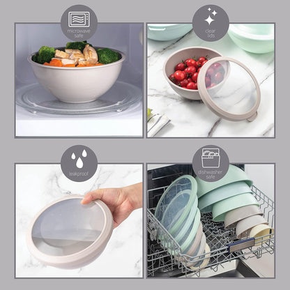 COOK WITH COLOR Mixing Bowls with TPR Lids - 12 Piece Plastic Nesting Bowls Set Includes 6 Prep Bowls and 6 Lids, Microwave Safe Mixing Bowl Set (Mint)