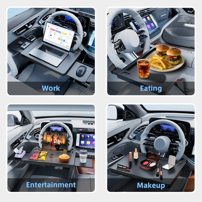 Steering Wheel Tray | Adjustable Car Desk for Laptop & Food Tray with Phone Stand and Storage Drawers