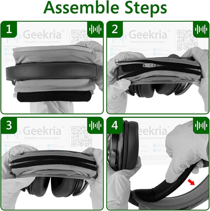 Geekria Hook and Loop Headband Cover + Pad Set, Protector with Zipper Closure Compatible with Medium Sized Headphones, Easy DIY Installation (Protein Leather/Black)