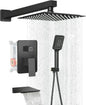 LCEVCGK Shower Faucet Set Complete Matte Black Shower System with 8 inch Square Rainfall Shower Head 3-Function Handheld Shower Waterfall Bathtub Spout Rain Shower Combo Set Bathroom Wall Mounted