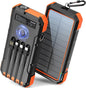 BLAVOR Solar Power Bank 20000mAh Portable Charger Built in 4 Cables, 20W Fast Charging Outdoor Power Bank with USB C, Flashlight, Carabiner, Battery Pack for All Cell Phones, Apple Watch