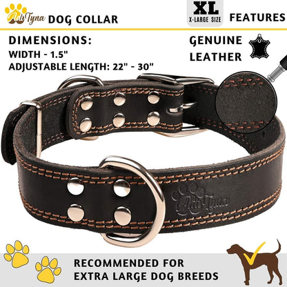 ADITYNA Heavy-Duty Leather Dog Collar for Medium Dogs - Soft and Strong, 100% Genuine Leather - Collier Pour Chien (Medium: Fit 13" - 20" Neck, Brown)
