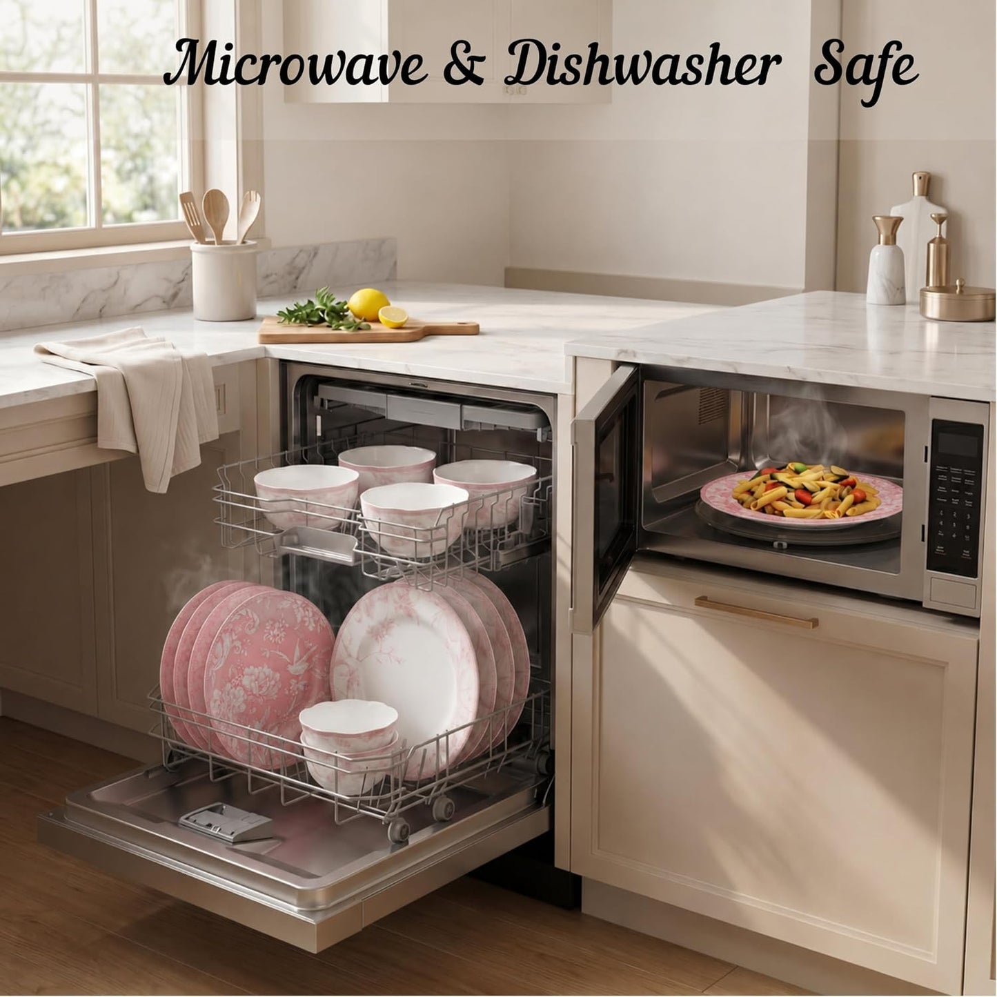 222 Fifth Adelaide Blush 12-Piece Pink Porcelain Dinnerware Set – Service for 4, Plate & Bowl Set, White with Pink Floral Pattern, for Daily Dining & Entertainment, Microwave & Dishwasher Safe