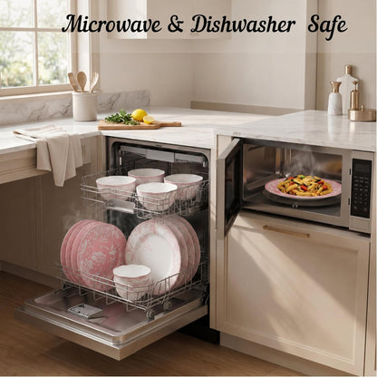 222 Fifth Adelaide Blush 12-Piece Pink Porcelain Dinnerware Set – Service for 4, Plate & Bowl Set, White with Pink Floral Pattern, for Daily Dining & Entertainment, Microwave & Dishwasher Safe