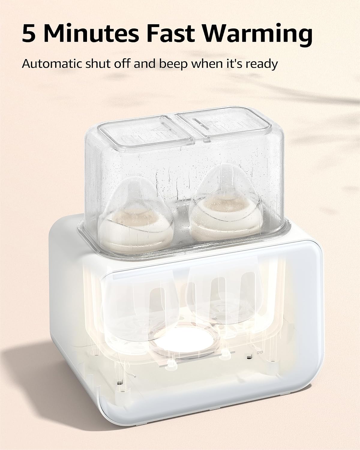 Baby Bottle Warmer, 8-in-1 Fast Milk Warmer with Timer Breastmilk or Formula, Fits 2 Bottles, Accurate Temperature Control, with Defrost, Sterili-zing, Keep, Heat Baby Food Jars Function