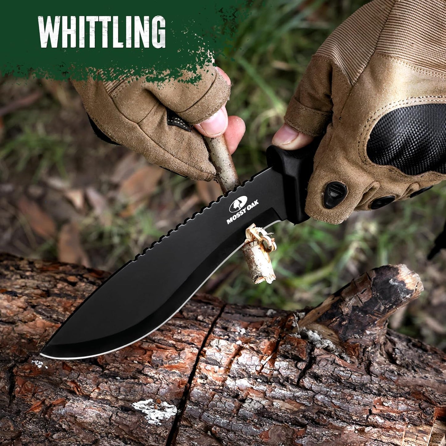 Mossy Oak Survival Hunting Knife with Sheath, 11-1/2-inch Fixed Blade Tactical Bowie Knife, Premium Stainless Steel Blade for Camping, Outdoor, Bushcraft