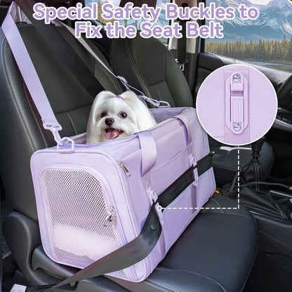 Petsfit Pet Carrier Airline Approved, Soft-Sided Cat Carrier with Patented Car Buckle, Lightweight and Collapsible with Adjustable Shoulder Strap, Soft Cushion,Green