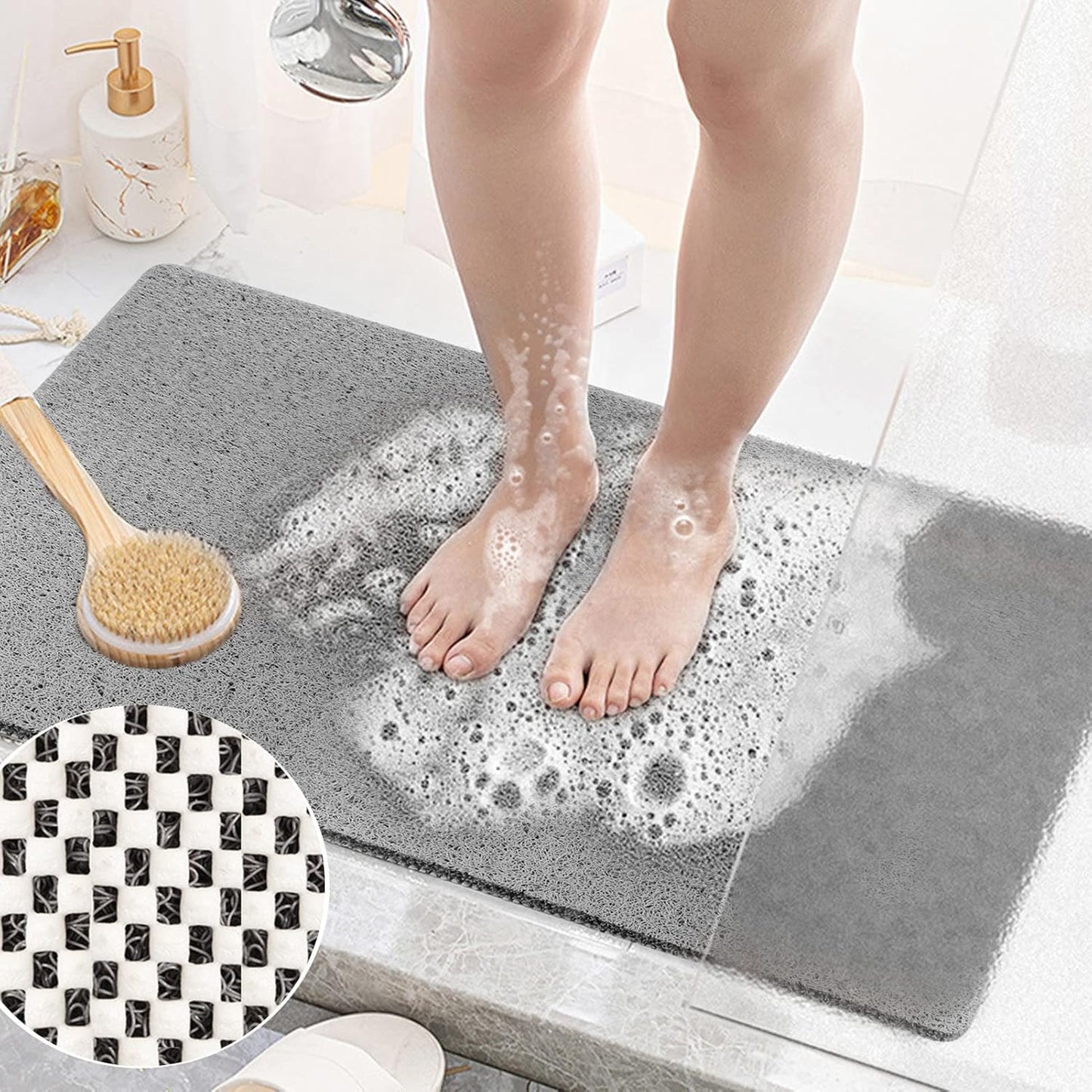 Bathtub Mat Non Slip Shower Mat, 40 x 100 cm, Soft Textured PVC Loofah Mat for Bathroom Inside Shower Anti Slip Bath Mat Bathroom Rug Carpet No Suction Cup, Quick Dry