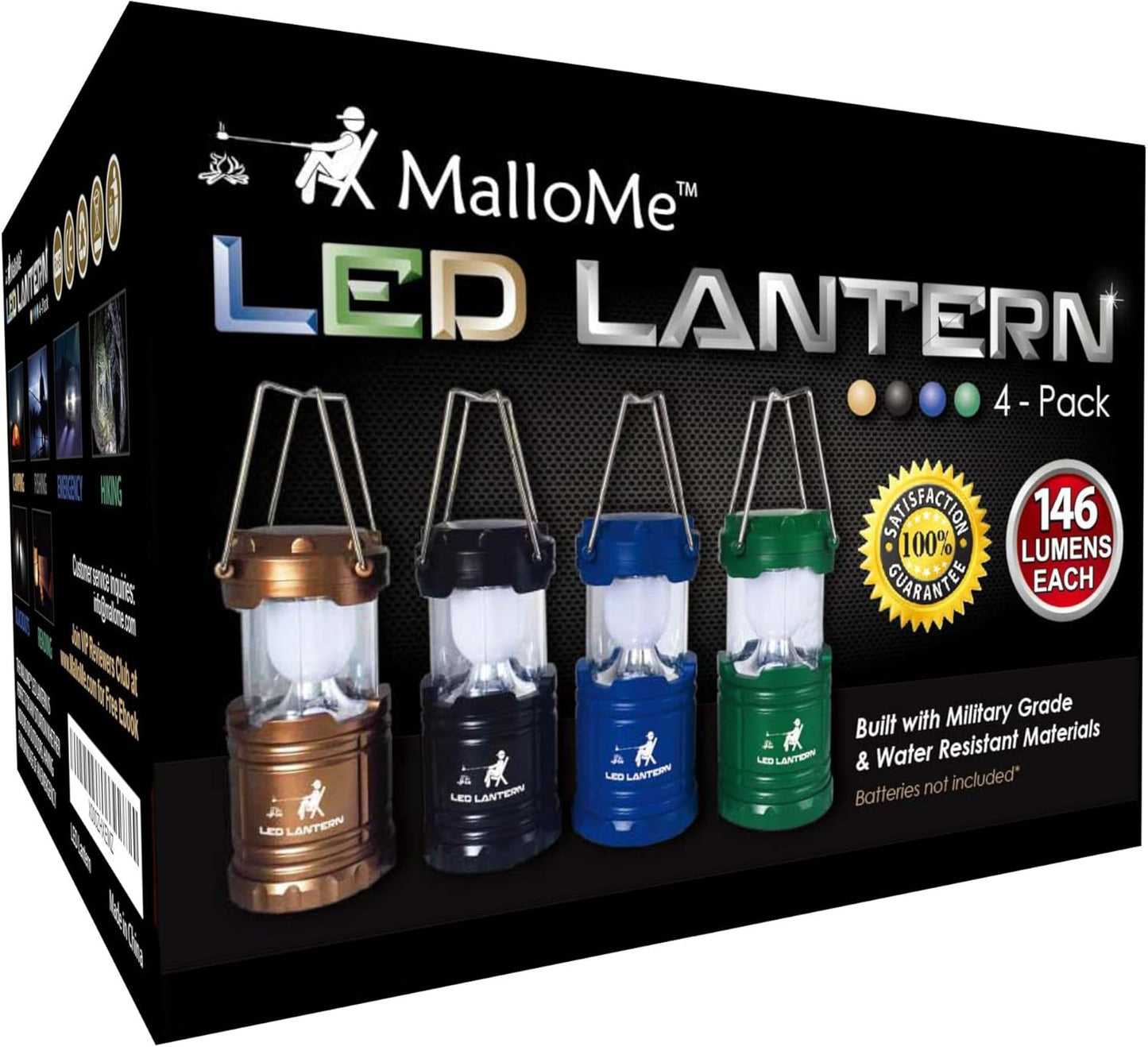MalloMe Lantern Camping Lights - Camping Lanterns for Power Outages - Tent Lights LED Lantern Light for Hanging in Camp Tents - Battery Powered LED Outage Lamp (Rechargeable Batteries Not Included)