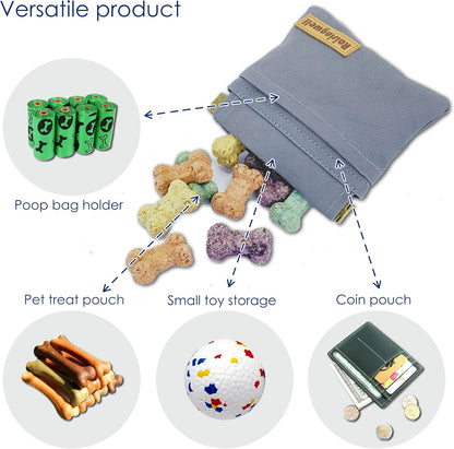 Raisingwell Dog Treat Pouch, Black Pocket Sized Pet Training Pouch, Cotton Fabric, Hand Free Dog Walking Bag with Carabiner, Self-Closing Pet Feed Snack Reward, for Pet Puppy Travel or Outdoor Use