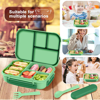 Amathley Lunch Box Kids,Bento Box Adult Lunch Box,Leakproof Lunch Containers for Adults/Kids/Toddler,1200ML-4 Compartments bento Lunch box with Utensil,Microwave & Dishwasher Safe(Dark Gray)