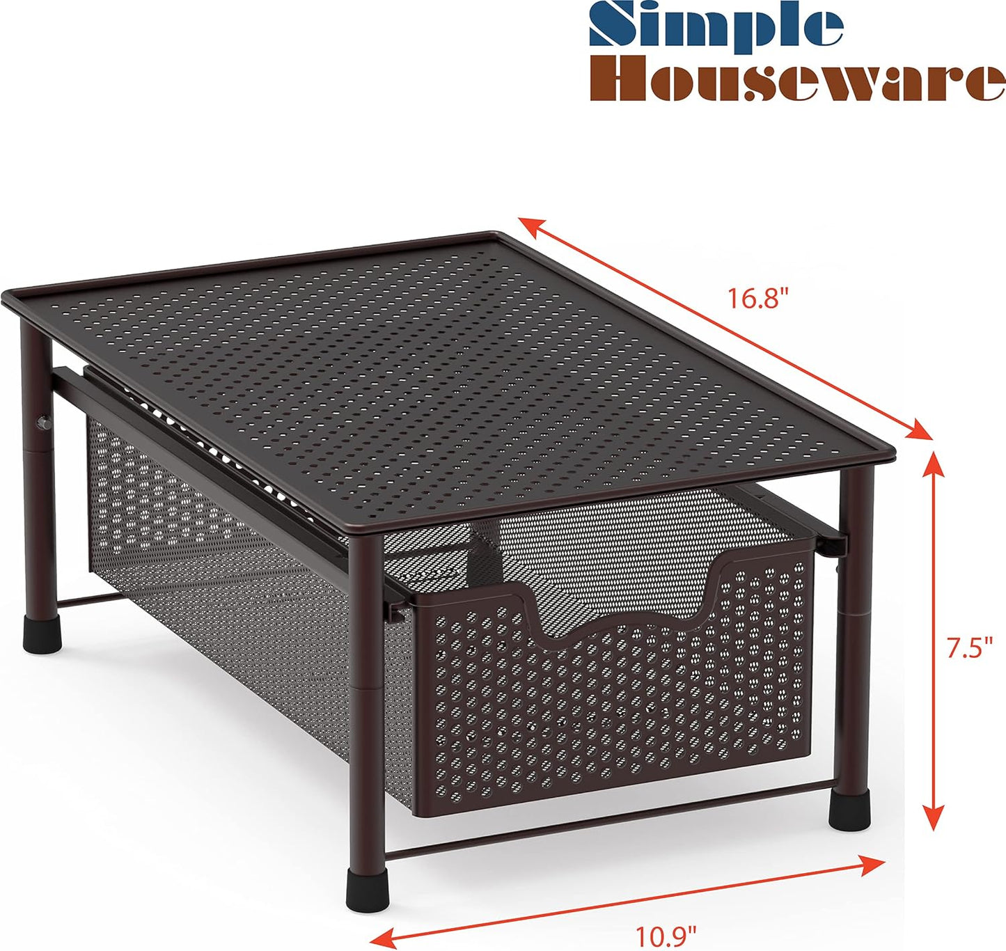 Stackable Metal Cabinet Basket Drawer Organizer with Sliding Storage Design, Bronze Finish - PuriLite