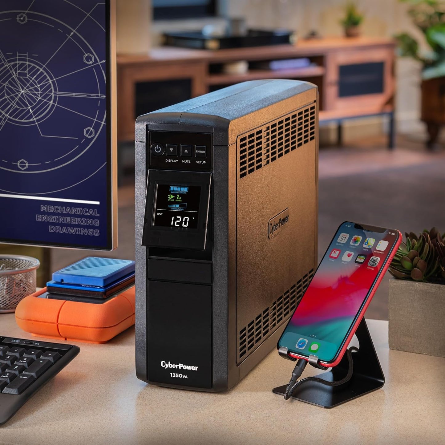 CyberPower CP1500PFCLCD PFC Sinewave UPS System, 1500VA/1000W, 12 Outlets, AVR, Mini Tower, Black