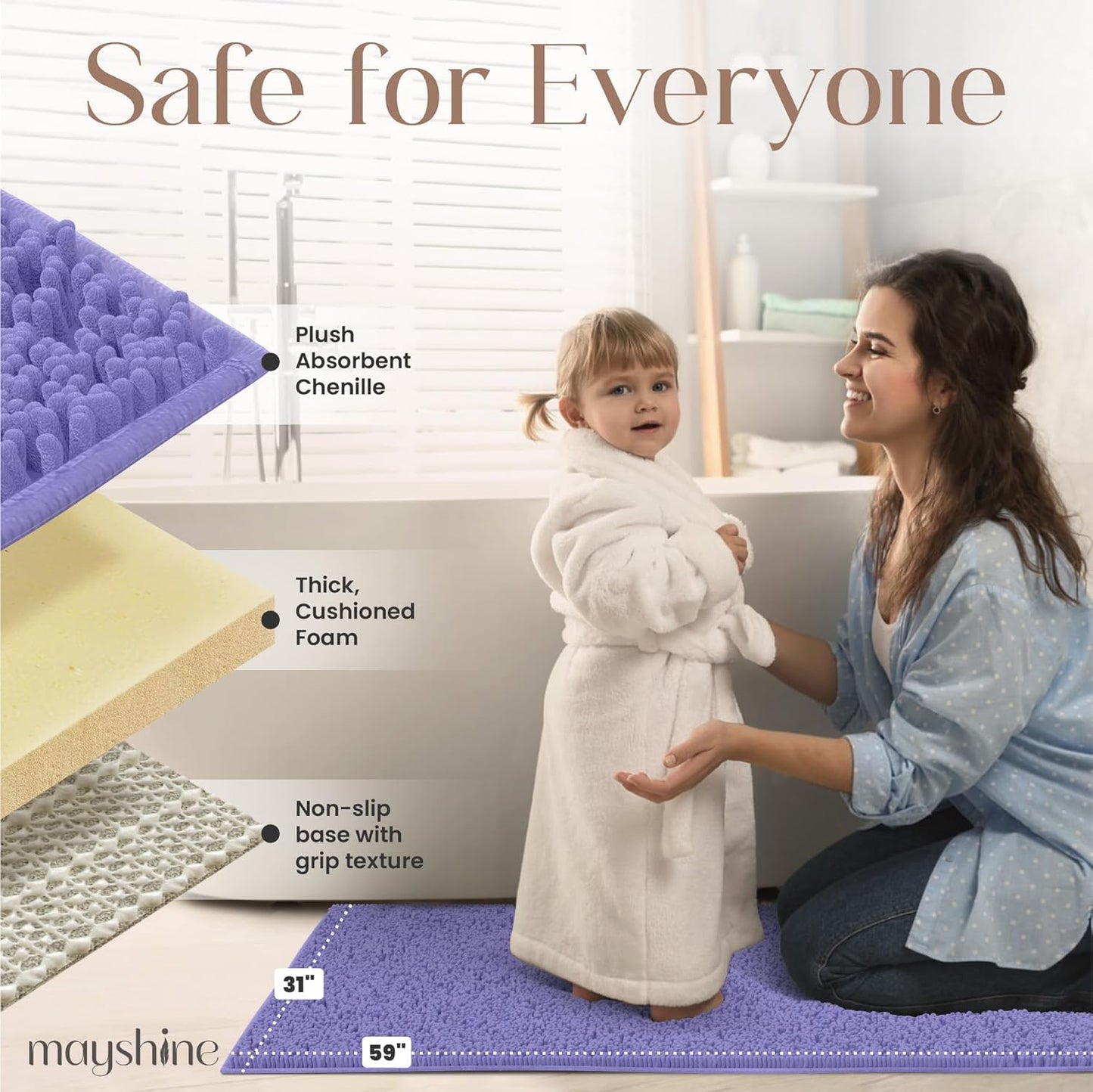 Soft Plush Chenille Bathroom Rug, Absorbent Microfiber Bath Mat, Machine Washable, Non-Slip Grip, Quick-Dry, Thick Shag Carpet Great for Bath, Shower Floor, Bedroom, or Door Mat (Beige, 17x24)