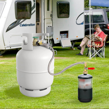 Propane Refill Adapter 20lb to 1lb Camping - 3FT/36inch Stainless Steel Hose with Gauge and ON-Off Control Valve - Fits QCC1 / Type1 Tank, 2 Caps Included