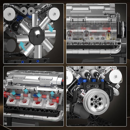 V8 Engine Model Building Blocks Kit – Working Mini Engine DIY STEM Construction Set for Adults, 535-Piece Mechanical Display Project - PuriLite