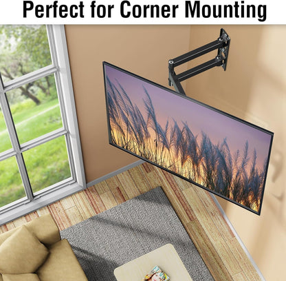 TV Wall Mount Swivel and Tilt for Most 26-55" Flat Curved TVs, Corner TV Mount Single Stud for Perfect Center, Max VESA 400x400mm, 77 lbs. Full Motion Wall Mount TV Bracket by ELIVED