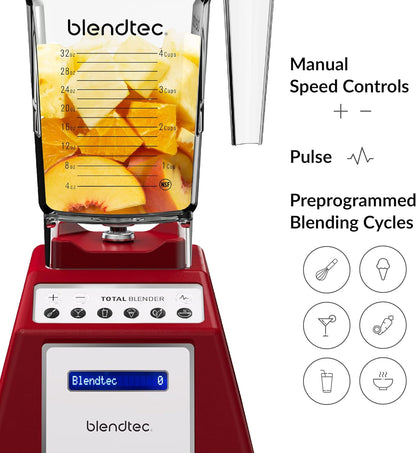 Blendtec Total Classic Original Blender and 75 oz FourSide Blender Jar - Kitchen Blender Bundle - Red