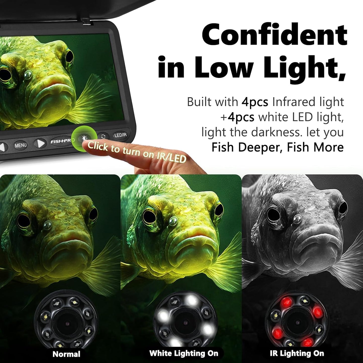 [FishPRO® 2026 Upgrade] NO.1 HD 1080P Underwater Fishing Camera 7''IPS - w/10,000mAh (Easy To Use) Ice Fishing Camera Underwater, Fish Finder Camera for Ice Lake Boat Fishing w/USB-C, LED+IR, 25m/82ft