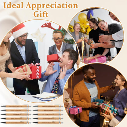 160Pcs Employee Appreciation Gifts Thank You Bamboo Pens Inspirational Ballpoint Pen Motivational Quotes Pens with Organza Bags and Thank You Cards Encouraging Pen Thank You Gift for Teacher Colleague