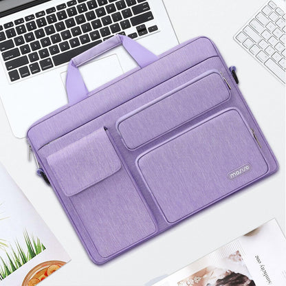 MOSISO Laptop Bag 13.3 inch, 13-13.3 inch Computer Shoulder Bag Compatible with MacBook Air/Pro 13/Pro 14, HP Dell ASUS Notebook &2 Raised&1 Flapover&1 Horizontal Pocket&Handle&Belt, Black