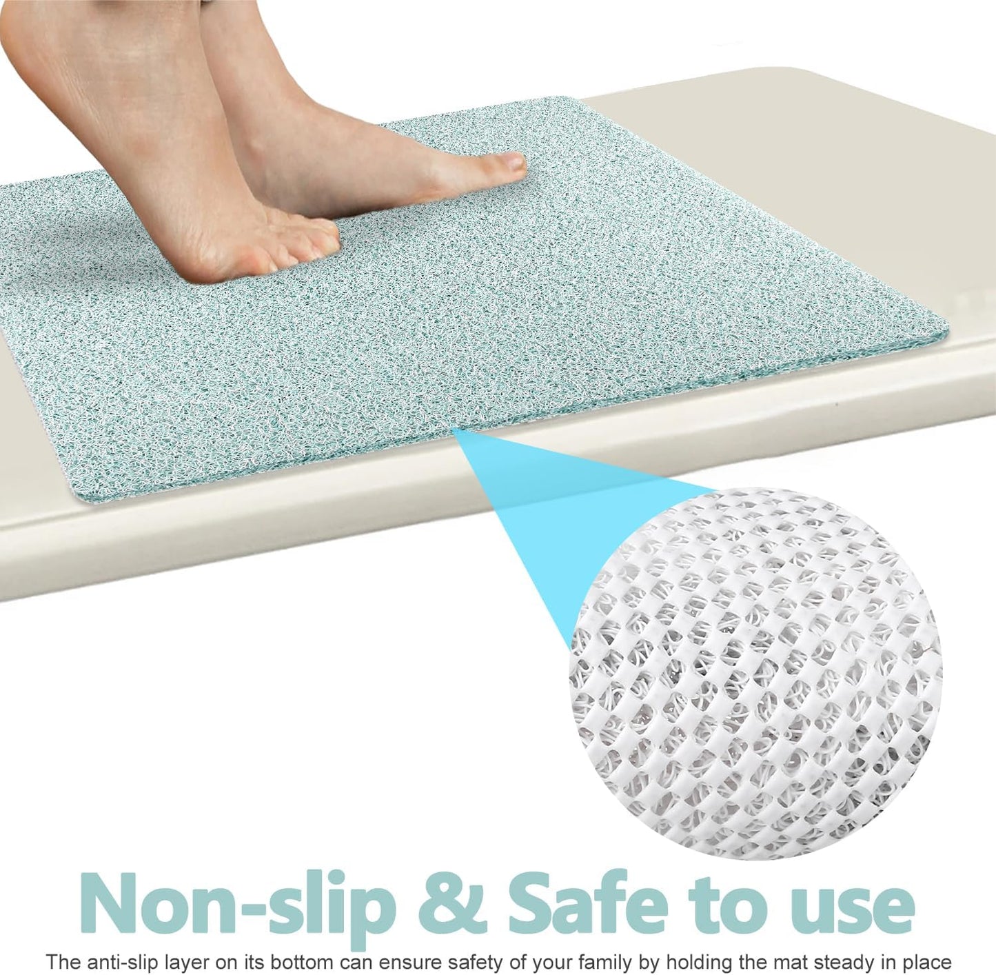 Square Shower Mat, Non Slip Bath Mat, Loofah Shower Stall Mats for Walk-in Shower, 32 x 32 Inches Shower Floor Mat with Drain, Bath Mats for Showers Bathroom, Tub, Seniors