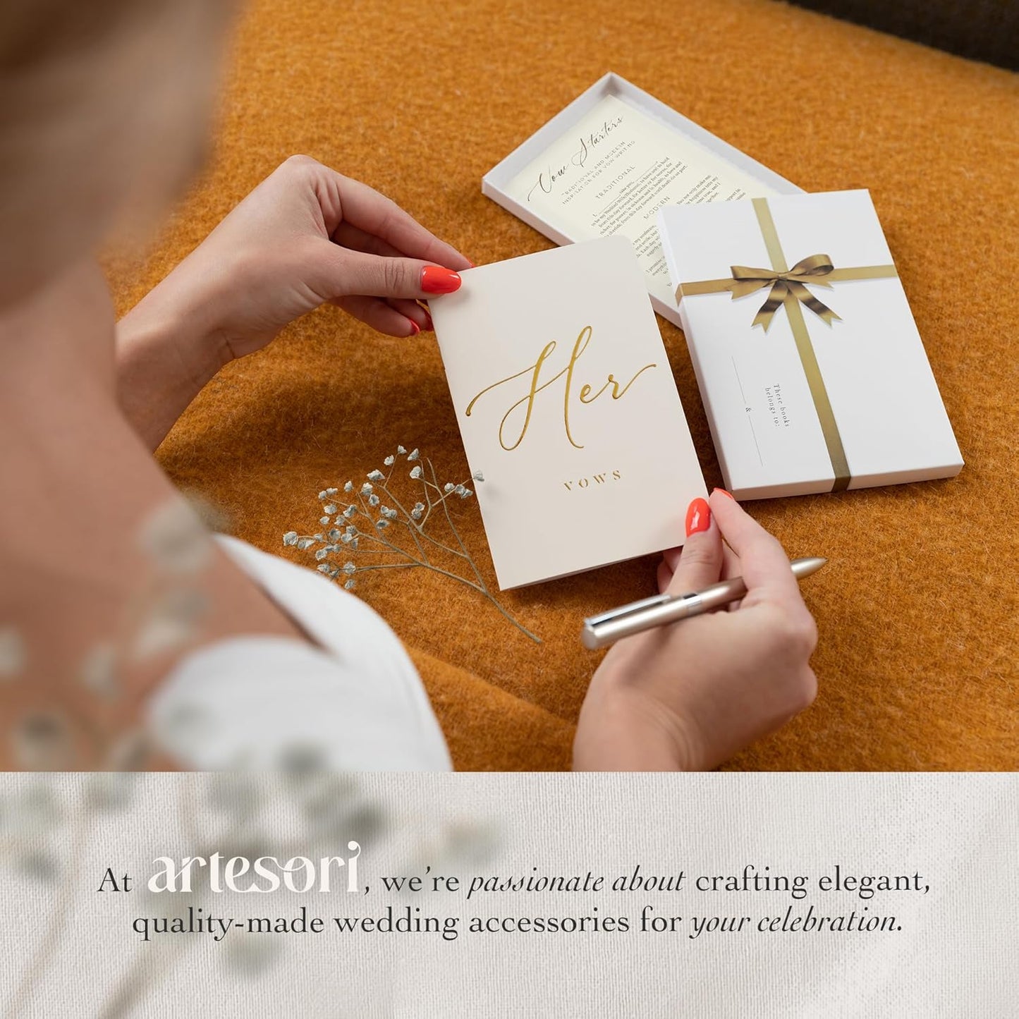 ARTESORI Wedding Vow Books His & Hers - Wedding Registry Gifts Ideas for Bride & Groom, Vow Books for Wedding - Soft-Touch, Gold-Foiled, 28 Lined Pages Vow Book for Her & Him [Ivory & Terracotta]