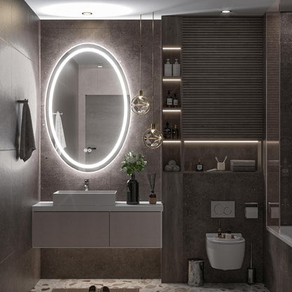 TETOTE 28 Inch Round LED Bathroom Vanity Mirror, Anti-Fog Dimmable Lights IP54 Waterproof Circle Makeup Wall Mounted Mirror
