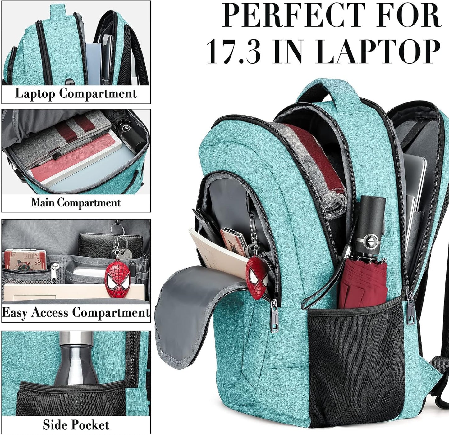 Backpack for Men and Women, School Backpacks for Teen Boys and Girls, Black Water Resistant Back Pack, Business Men Sturdy Computer Bag with USB Charging Port, Gifts