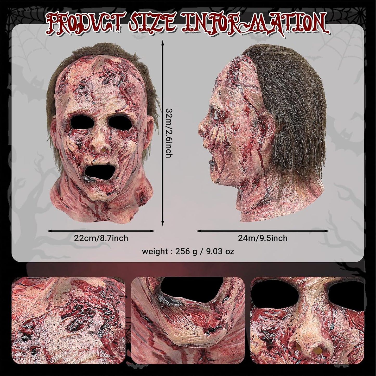 Puppyhao Halloween Scary Mask Realistic Zombie Human Face Mask with Hair for Adults Cosplay Party Latex Props