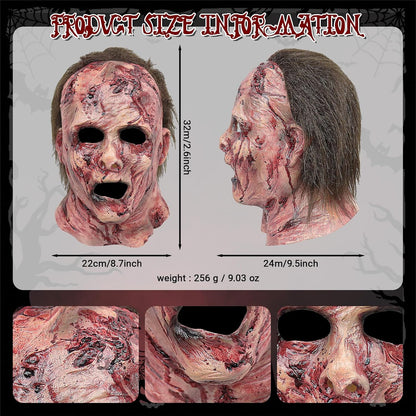 Puppyhao Halloween Scary Mask Realistic Zombie Human Face Mask with Hair for Adults Cosplay Party Latex Props
