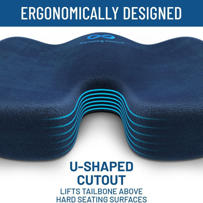Everlasting Comfort Memory Foam Seat Cushion - Office Chair Cushion for Work, Travel, Car Support Pillow for Driving - Portable Seat for Chairs and Desks - Coussin Chaise - Black