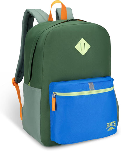 Roots Teen Lightweight Backpack — Made from Recycled Polyester with 15.6" Laptop Compartment, Rain Flap, Bottle Pocket, Reflective Accent, and Back Padding — 34L, Black